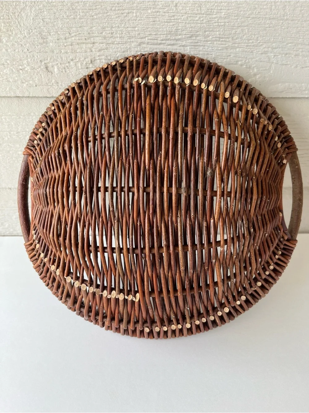 Handwoven Round Rattan Winnowing Basket in Warm Brown 14”